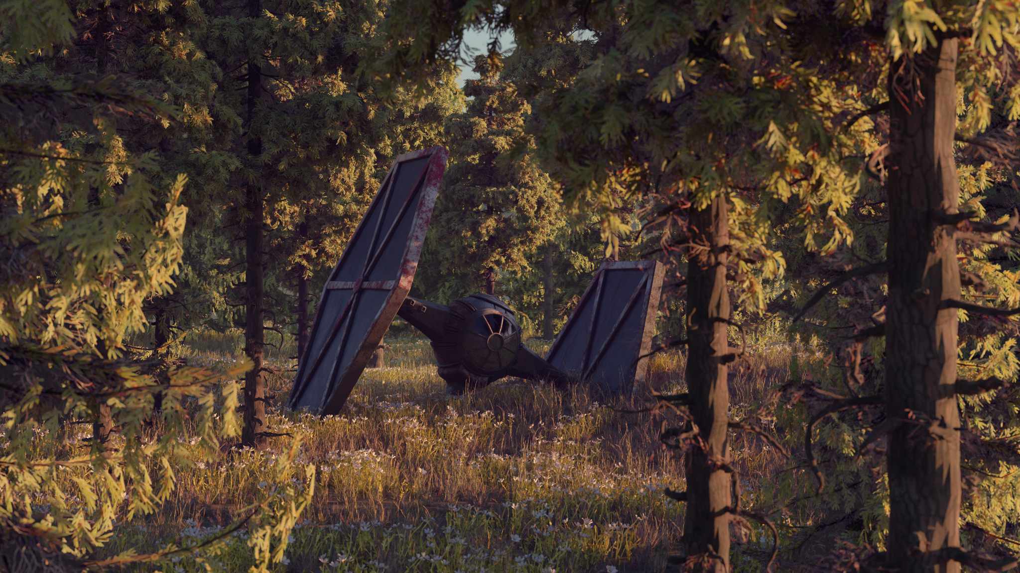 Fallen TIE Fighter in Forest